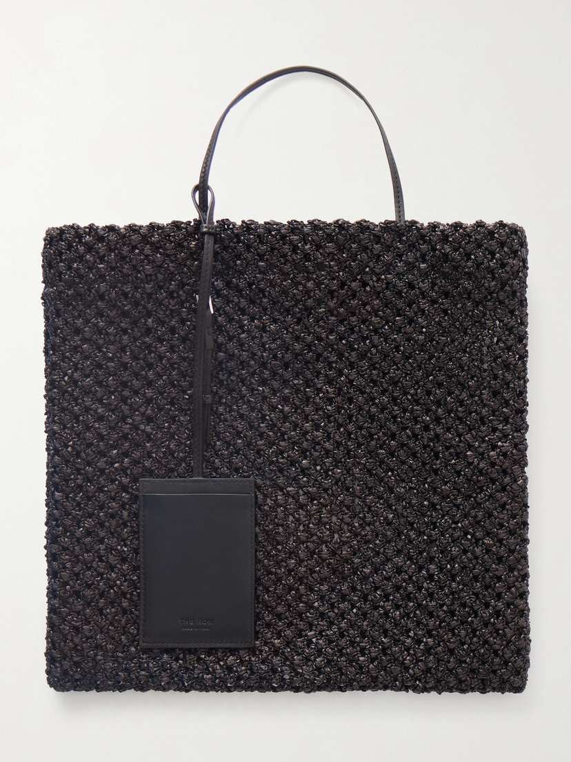 The Row Barn Mini Leather-trimmed Woven Raffia Tote