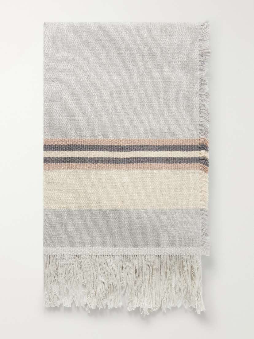 The Row Fringed Striped Cotton And Linen-blend Scarf