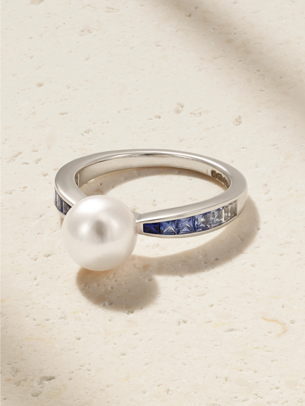 Mikimoto 18-karat White Gold, Sapphire And Pearl Ring In Blue