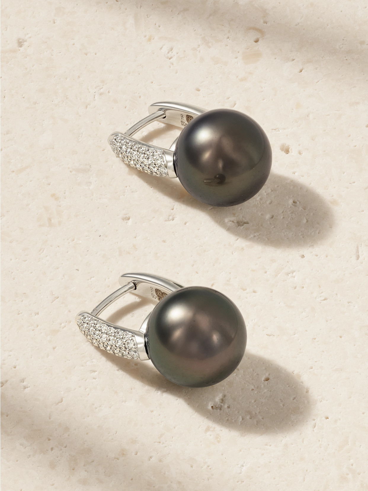 Mikimoto 18-karat White Gold, Pearl And Diamond Hoop Earrings In Gray