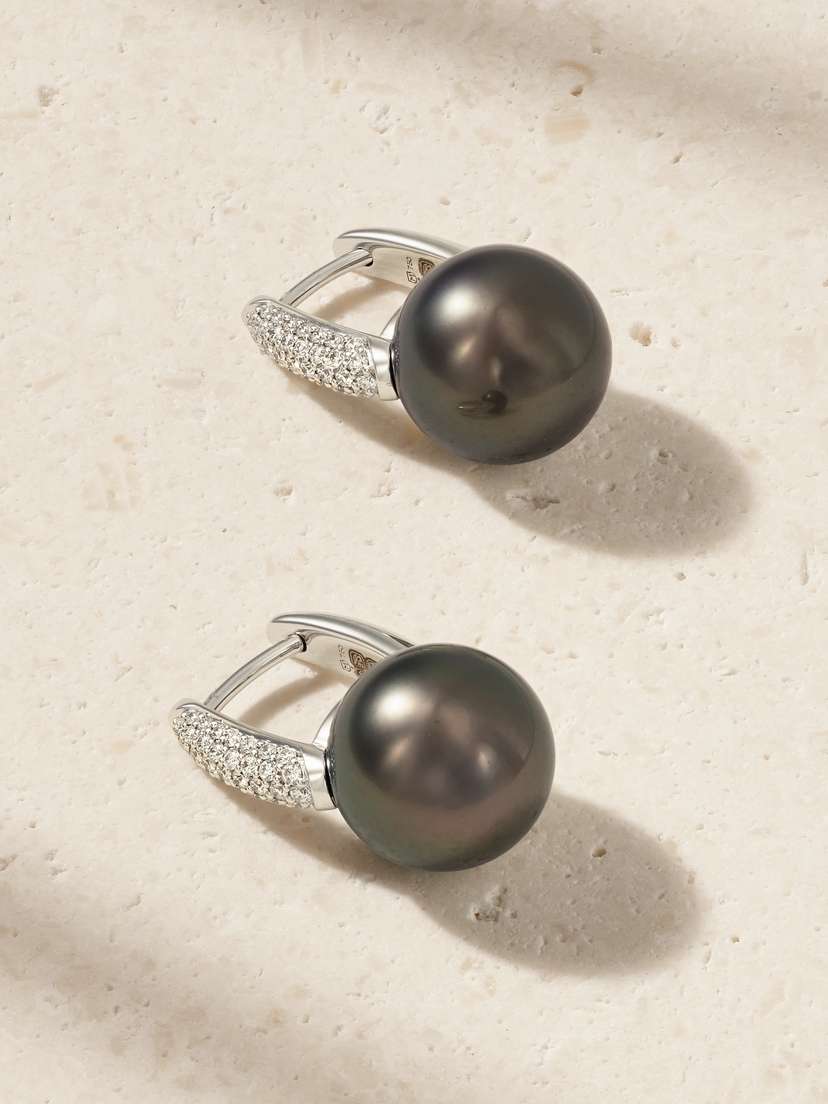 Mikimoto 18-karat White Gold, Pearl And Diamond Hoop Earrings