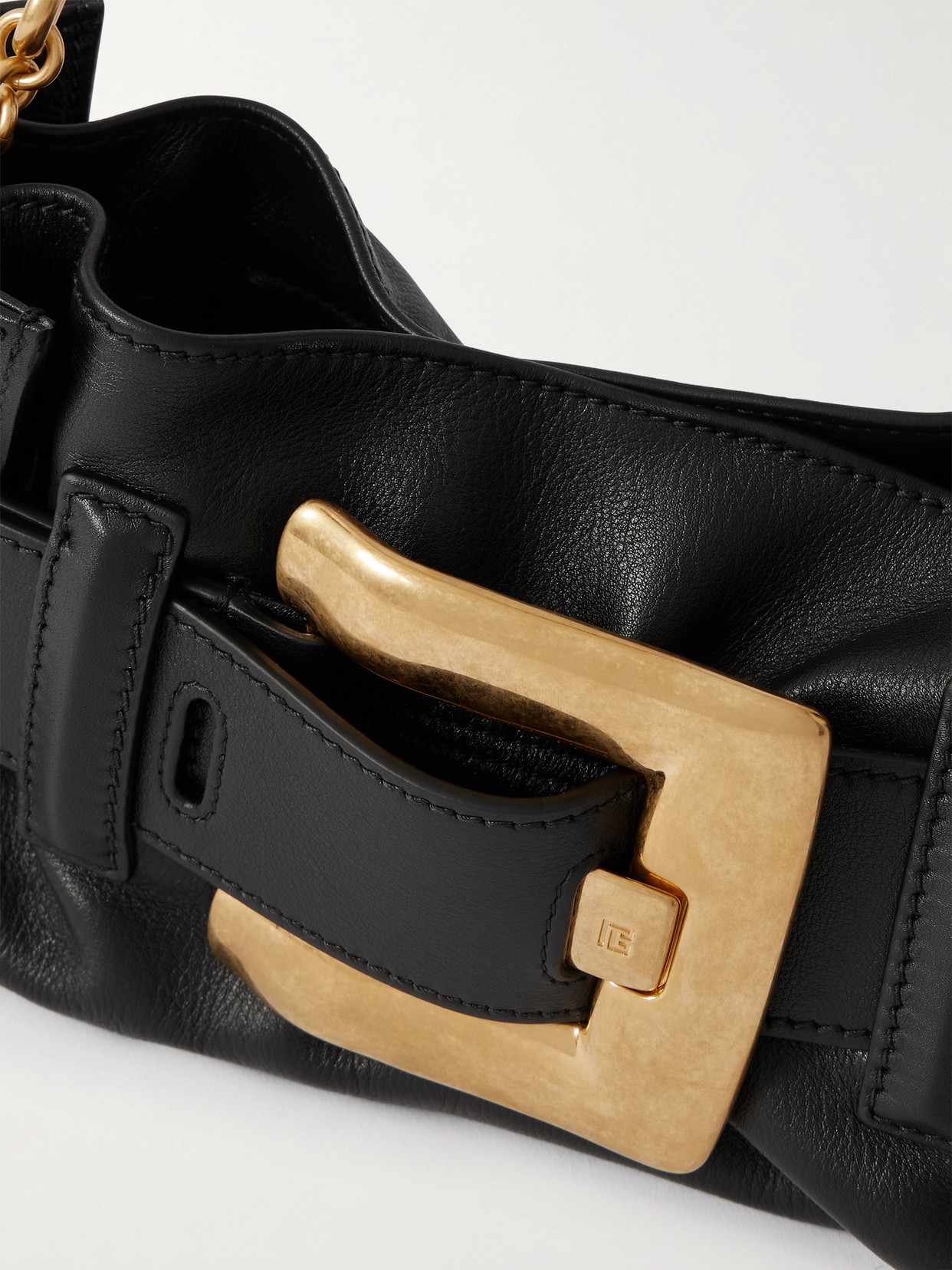 Balmain Anthem Buckled Leather Shoulder Bag In Black