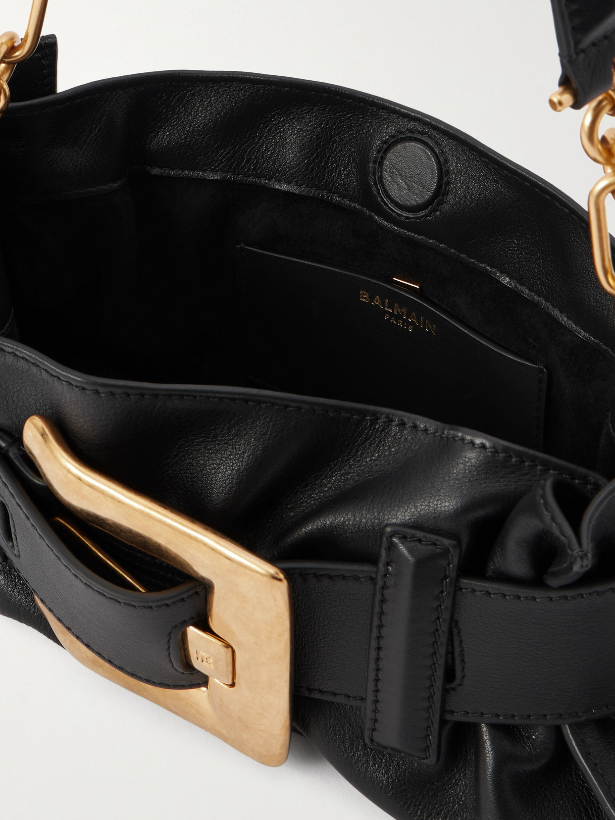 Balmain Anthem Buckled Leather Shoulder Bag In Black