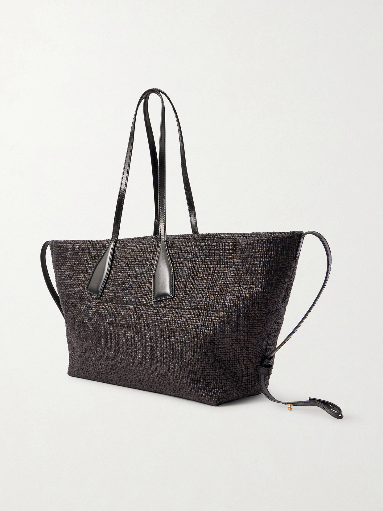 Track Leather-Trimmed Raffia Tote