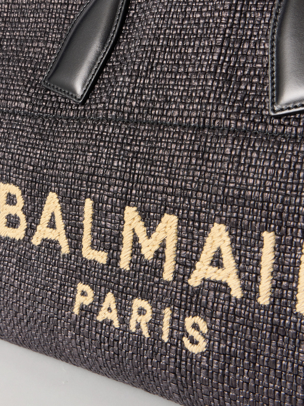 Track Leather-Trimmed Raffia Tote