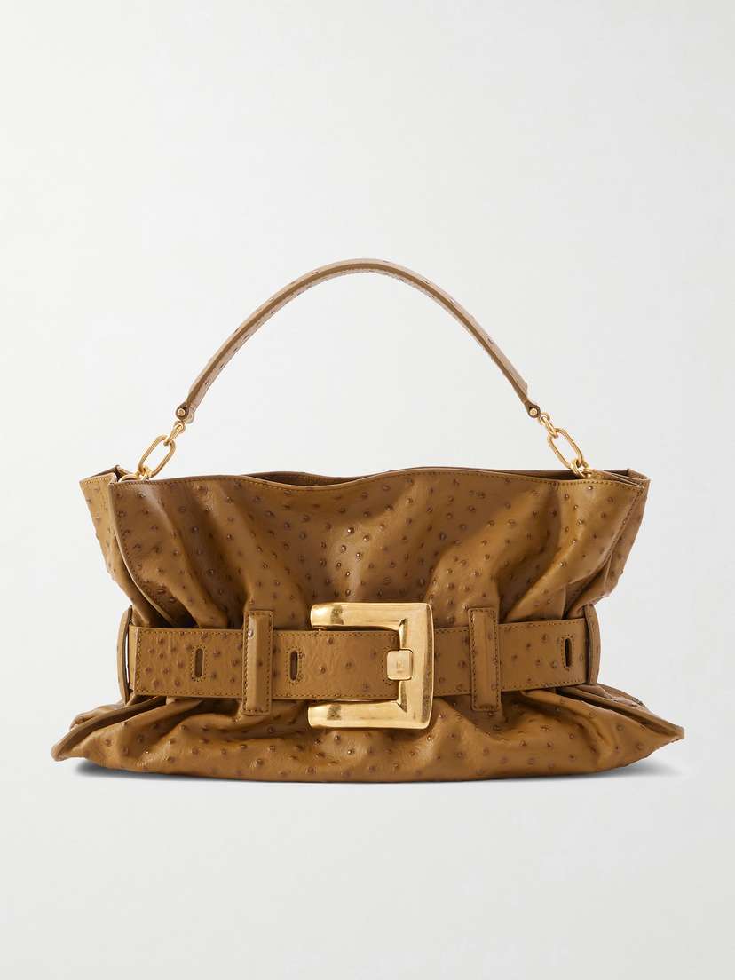 Balmain Anthem Buckled Ostrich-effect Leather Shoulder Bag