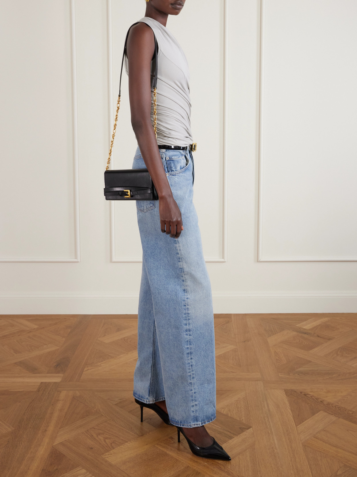 Balmain Shuffle Buckled Leather Shoulder Bag In Black