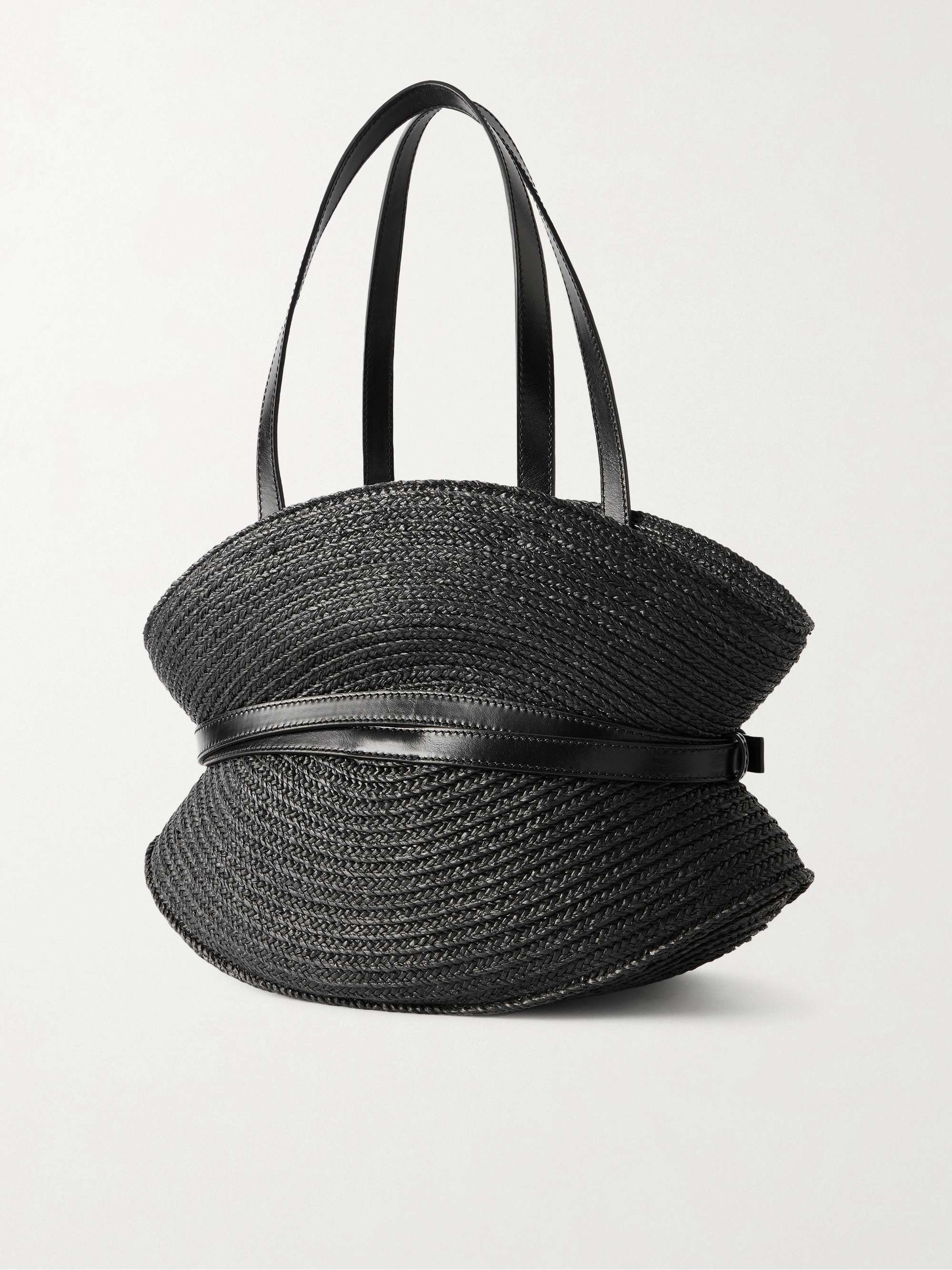 BALMAIN Shuffle Medium buckled leather-trimmed raffia shoulder bag