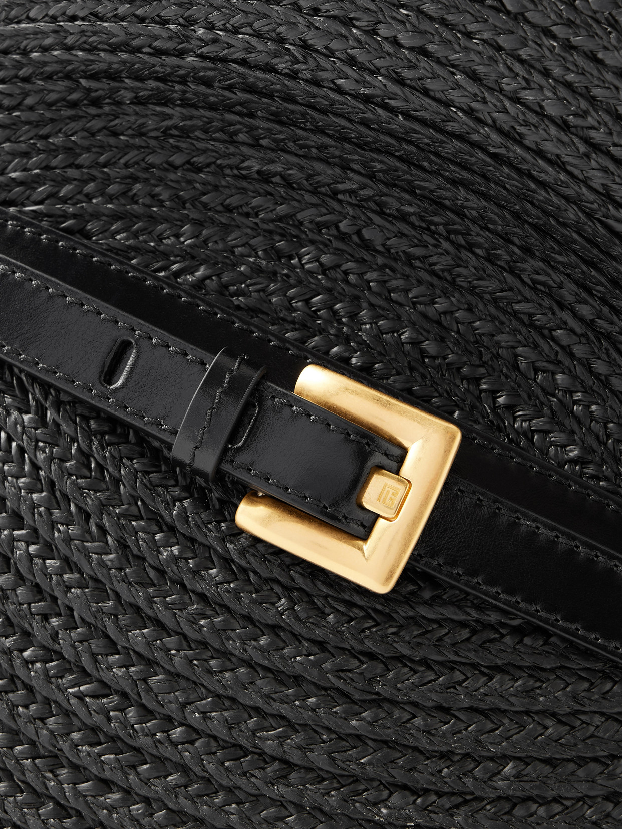 Shuffle Medium Buckled Leather-Trimmed Raffia Shoulder Bag