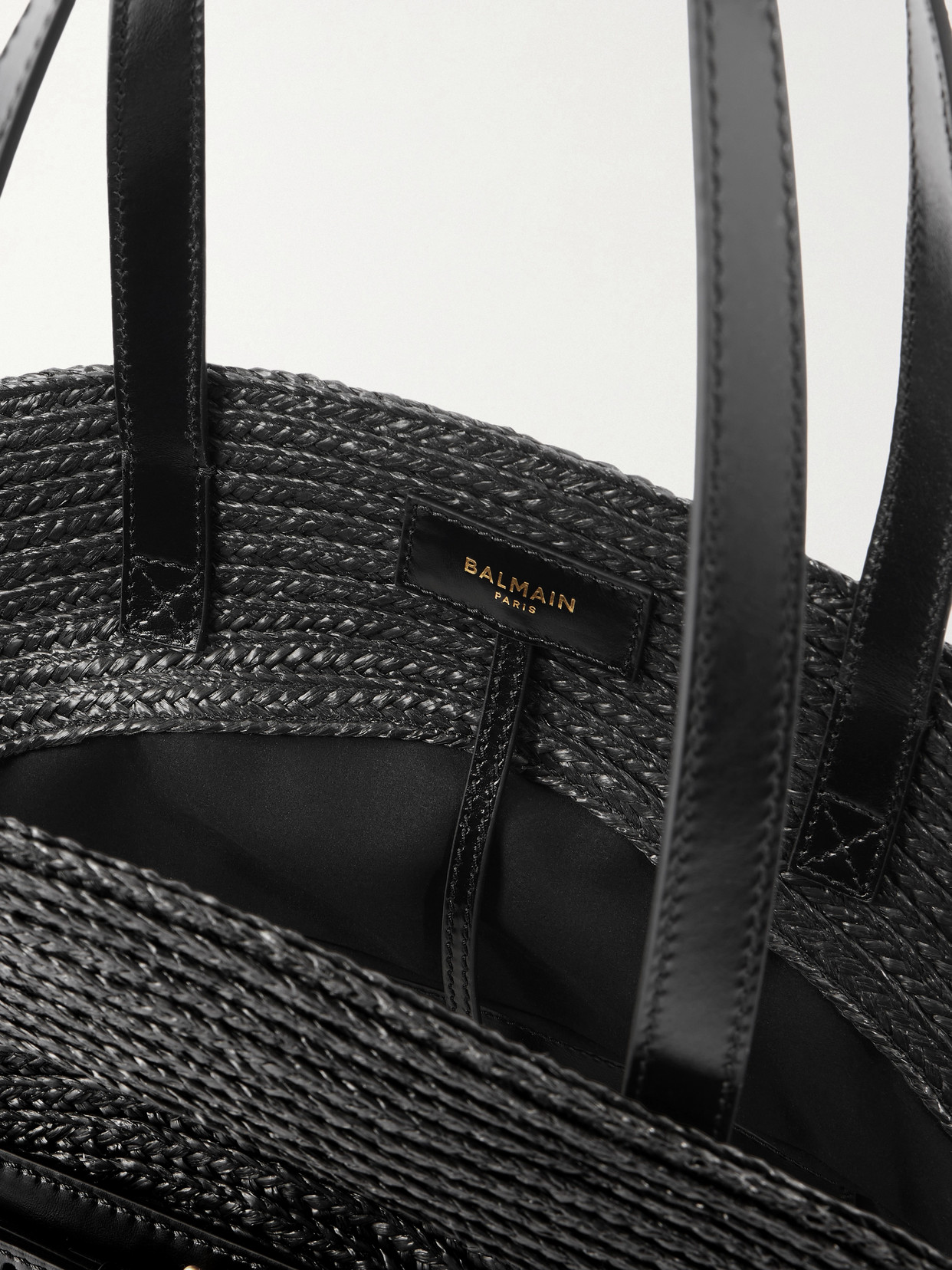 Shuffle Medium Buckled Leather-Trimmed Raffia Shoulder Bag