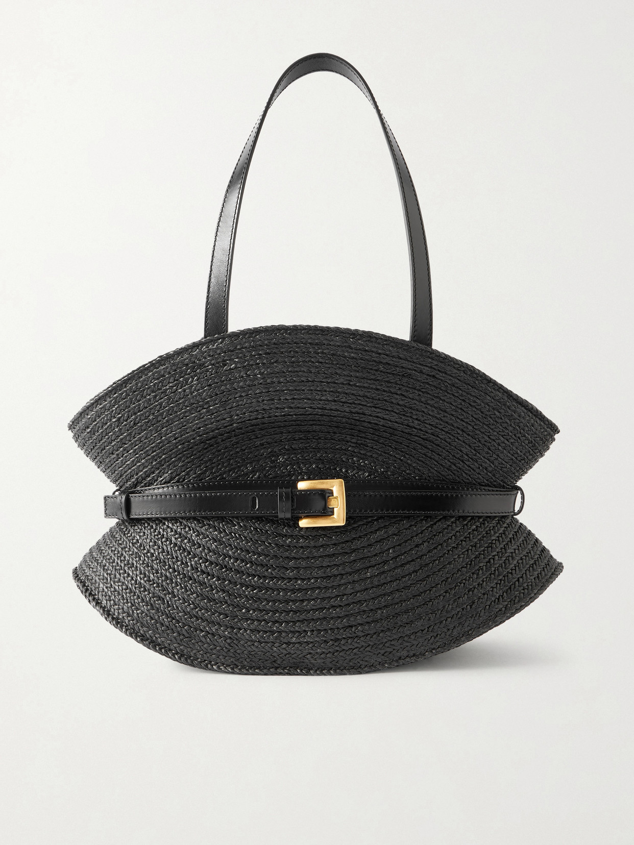 Balmain Shuffle Medium Buckled Leather-trimmed Raffia Shoulder Bag In Black