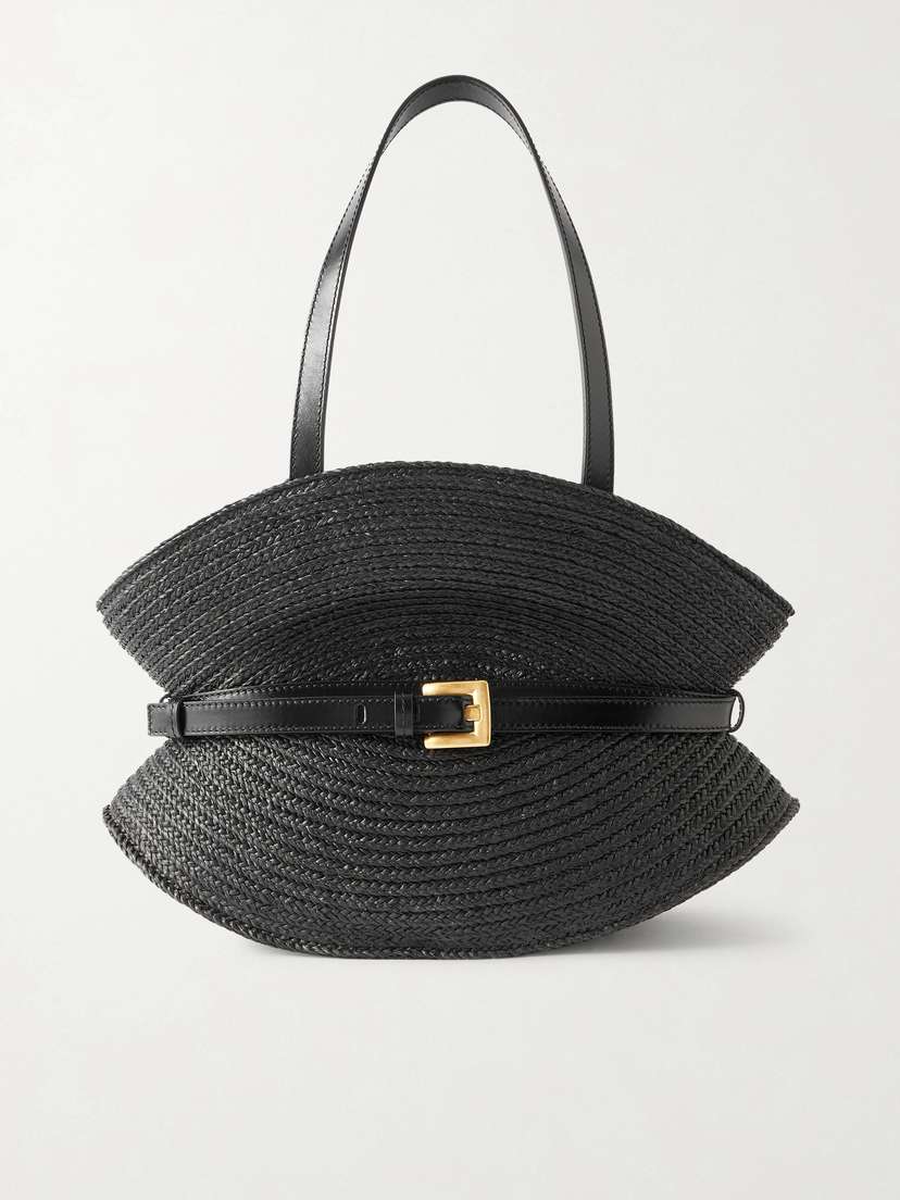 Balmain Shuffle Medium Buckled Leather-trimmed Raffia Shoulder Bag