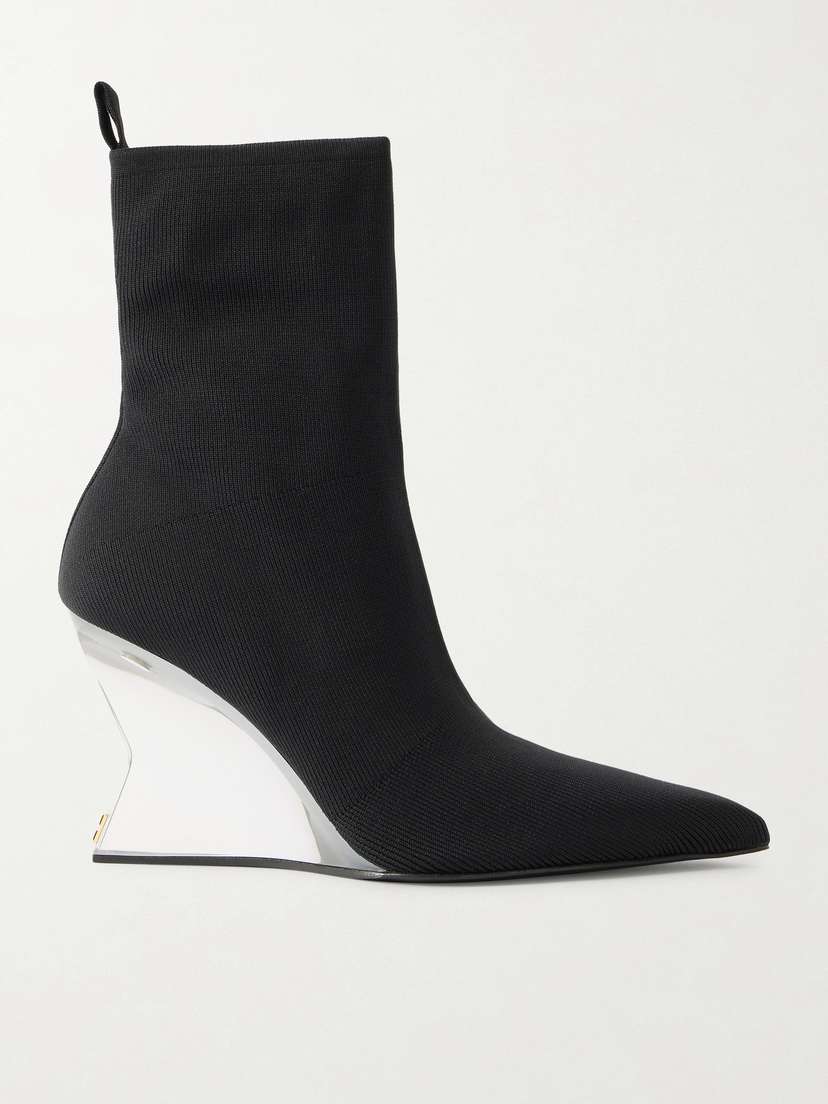 Balmain Ribbed Wedge Ankle Boots