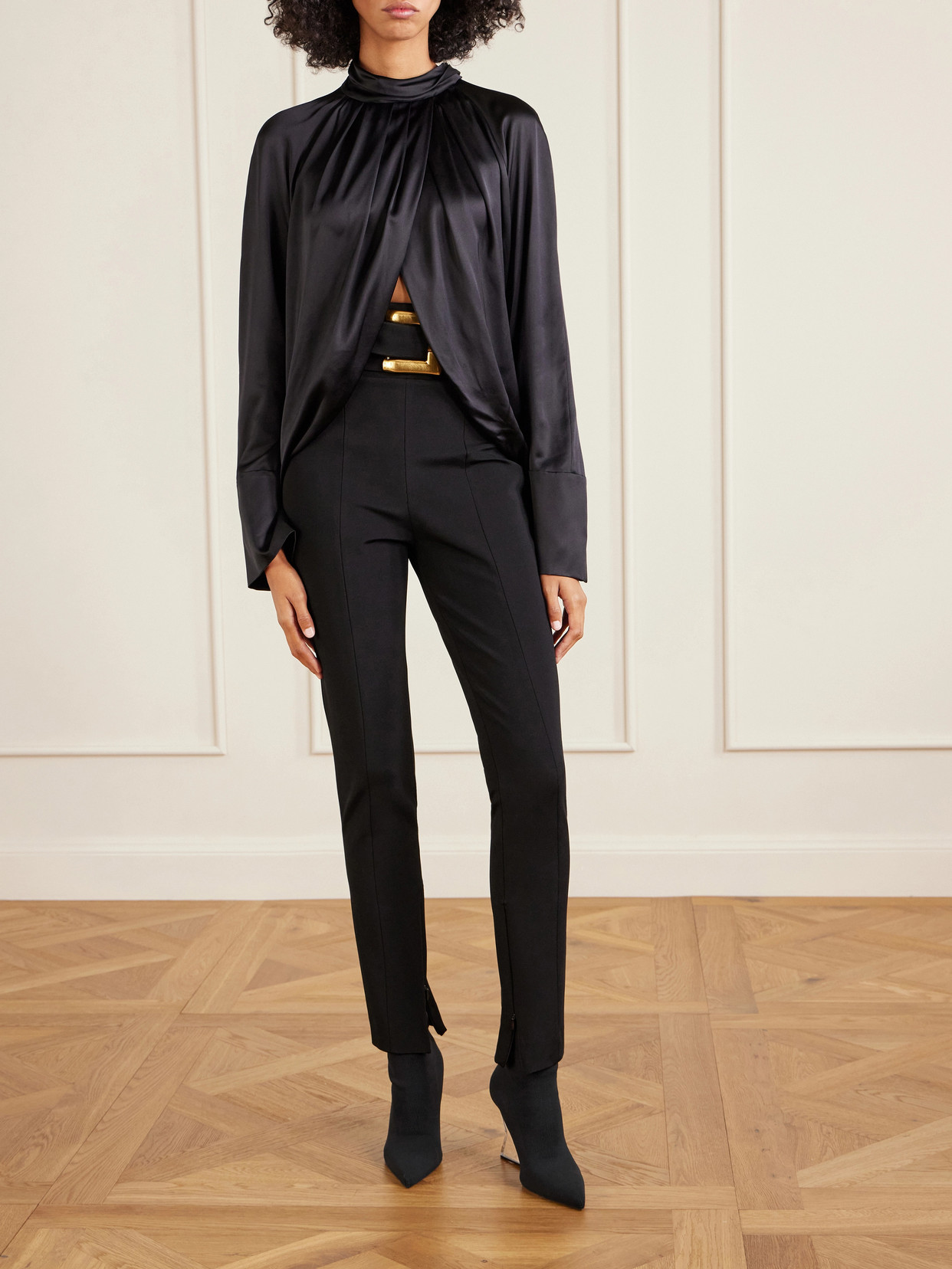 Balmain 95 Ribbed Stretch-knit Wedge Ankle Boots In Black