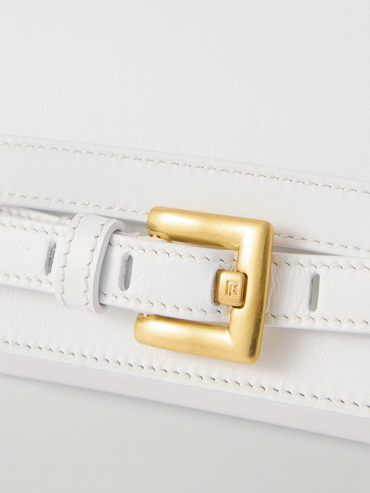 Balmain Shuffle Buckled Leather Shoulder Bag In White