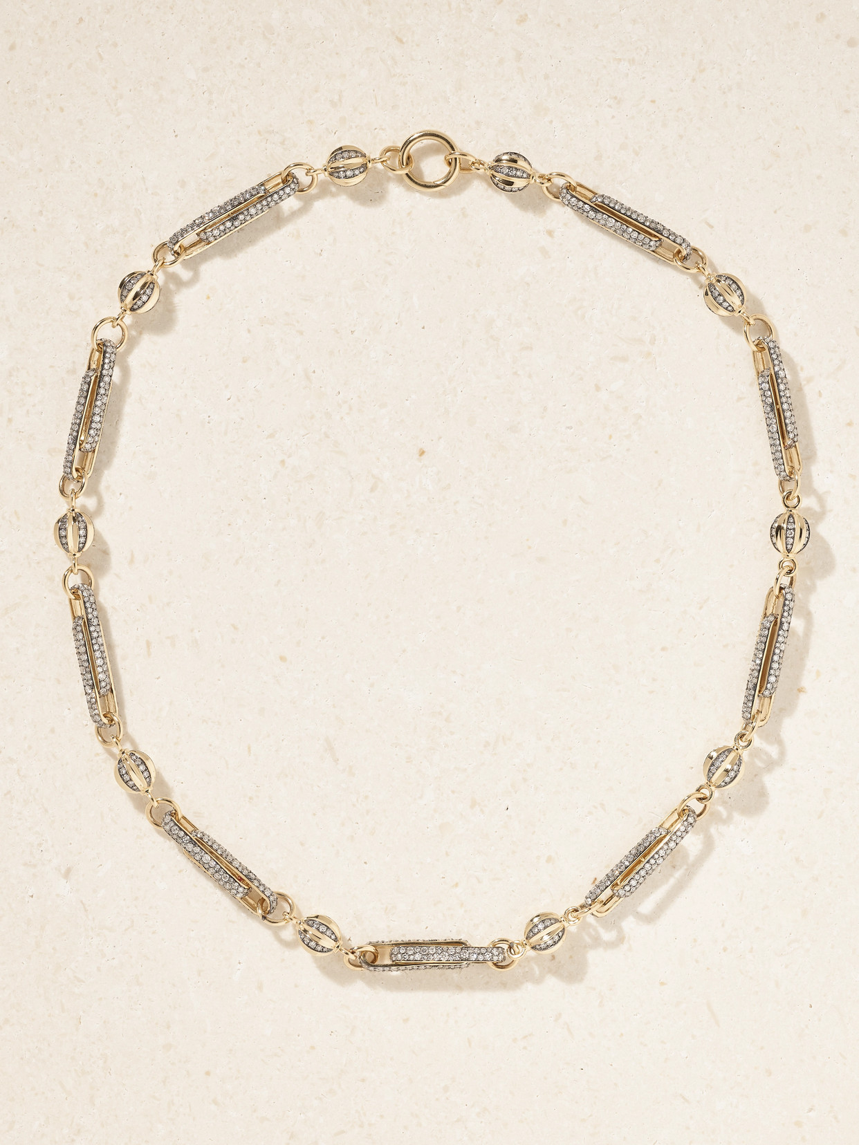 Lucy Delius Double Diamond Stirrup Rhodium-plated 14-karat Gold Diamond Necklace