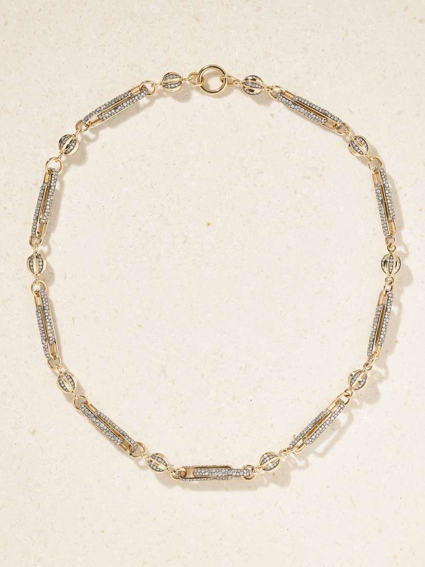 Lucy Delius Double Diamond Stirrup Rhodium-plated 14-karat Gold Diamond Necklace