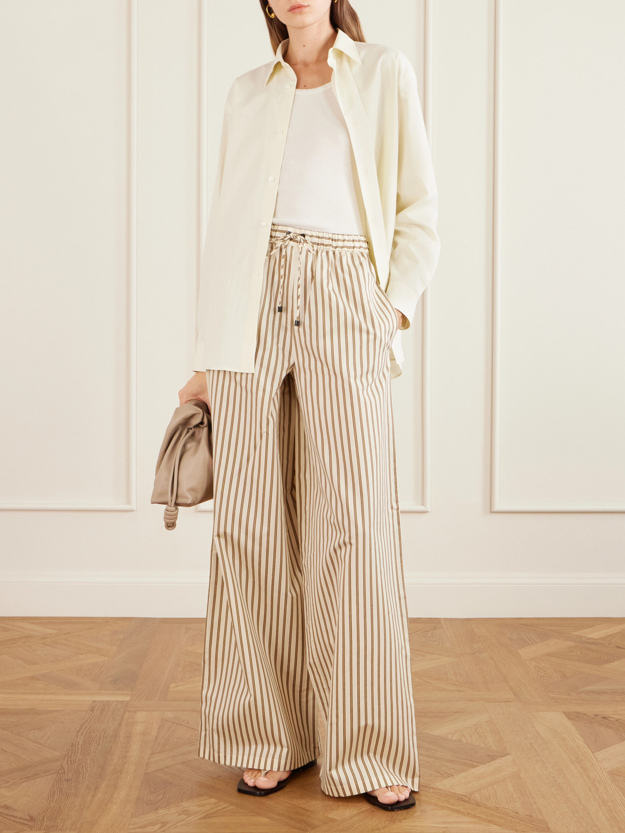 Max Mara Wide-fit Striped Cotton And Silk Canvas Trousers In Brown