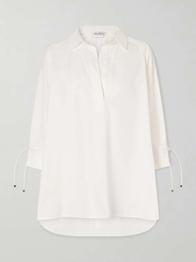 Max Mara Tie-detailed Cotton-poplin Blouse
