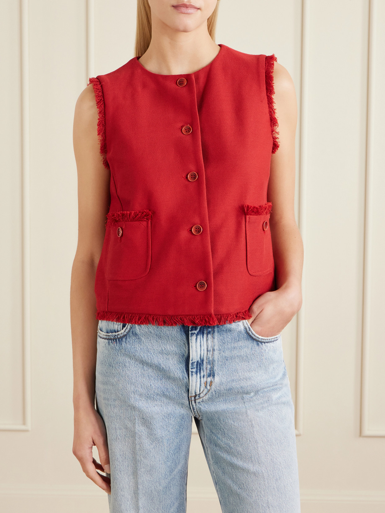 Frayed Cotton-Twill Vest