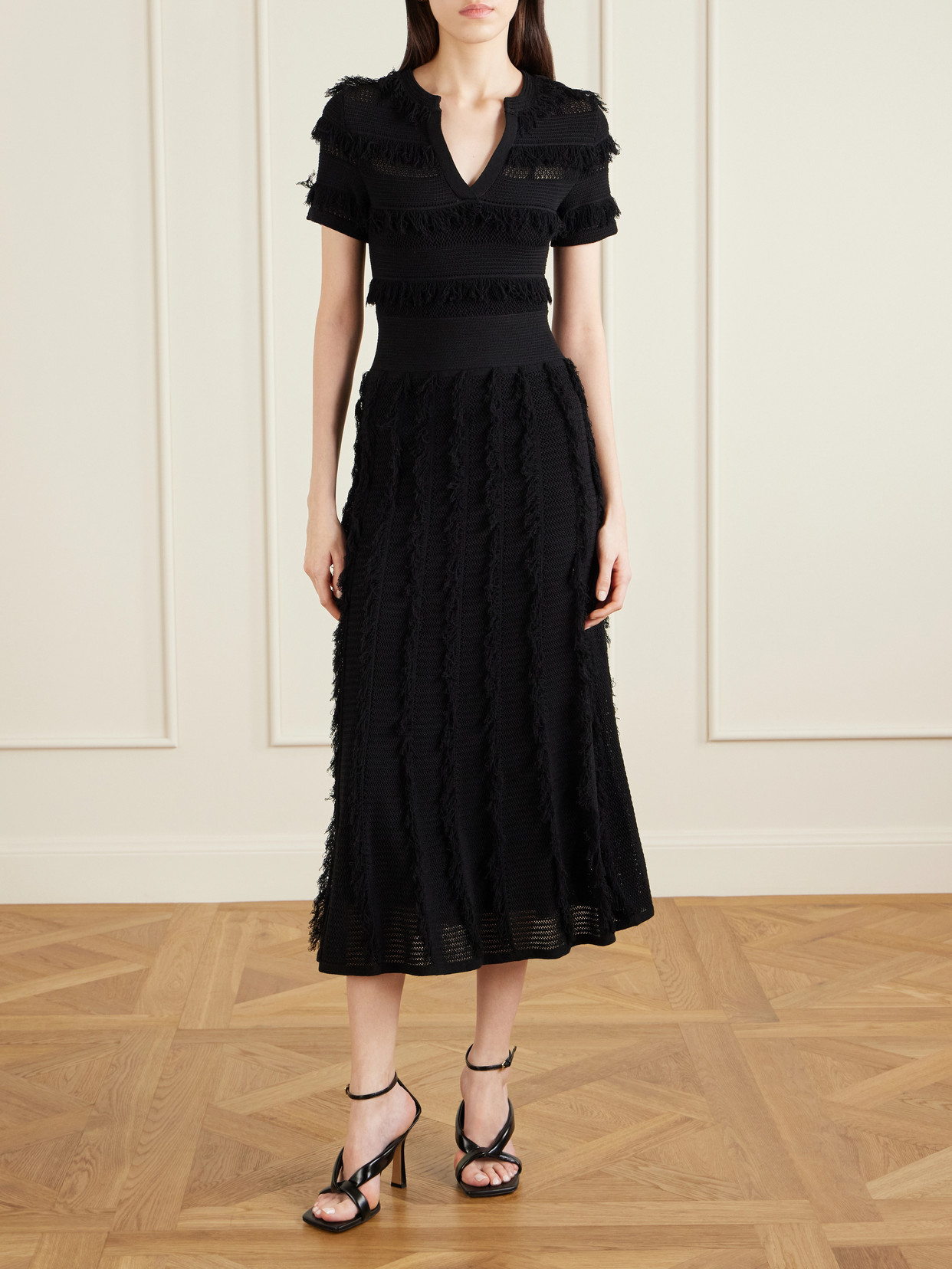 Max Mara Sleeveless Geometric-print Jersey Midi Dress In Black