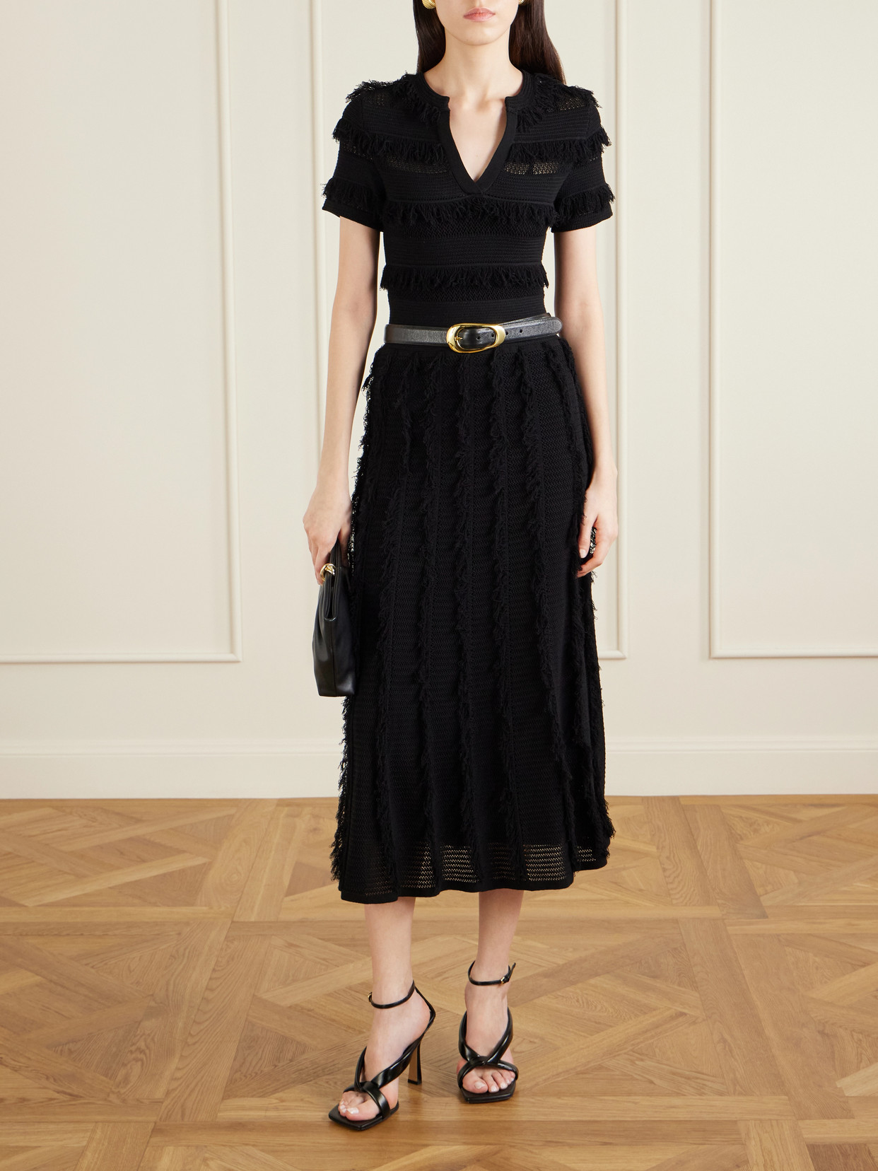 Max Mara Sleeveless Geometric-print Jersey Midi Dress In Black