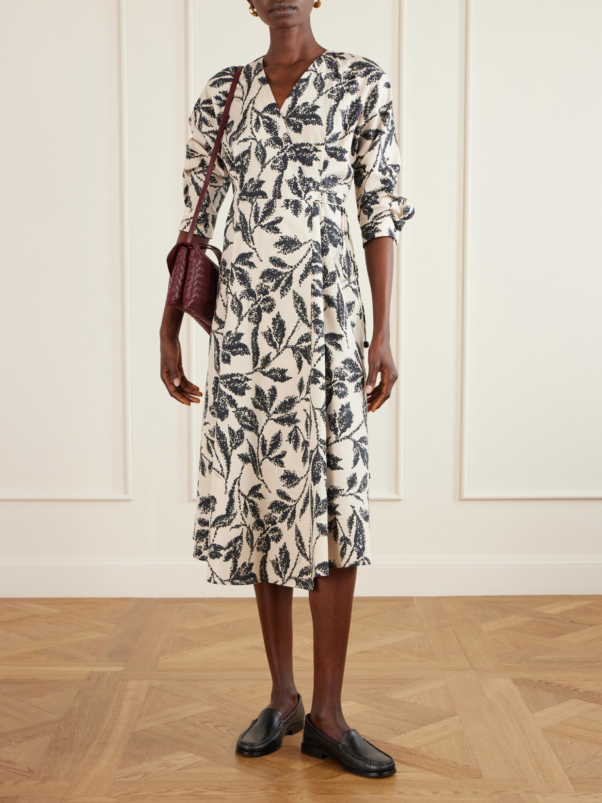 Max Mara Floral-print Cotton-poplin Wrap Dress In Neutral