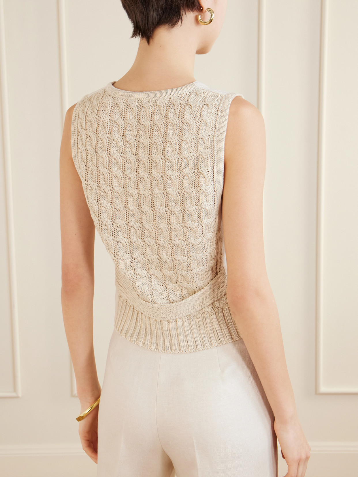 Max Mara Beige Linen And Cable Knit Mxmcalibri Vest In Neutral