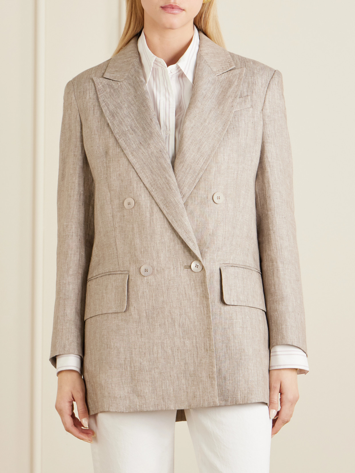 Max Mara Chic Mottled Linen Twill Blazer - Straight Fit With Peak-lapel Collar In Multi