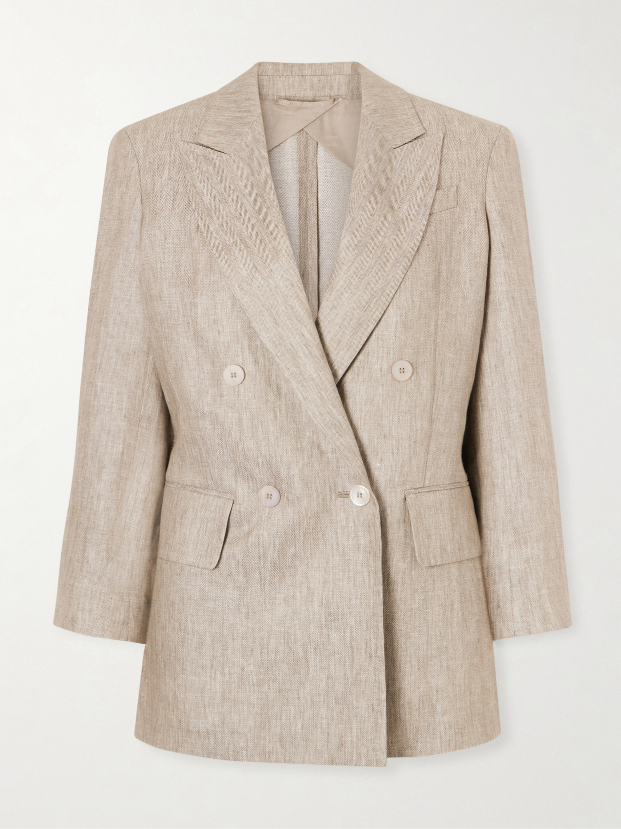 Max Mara Double-breasted Linen Blazer In Brown