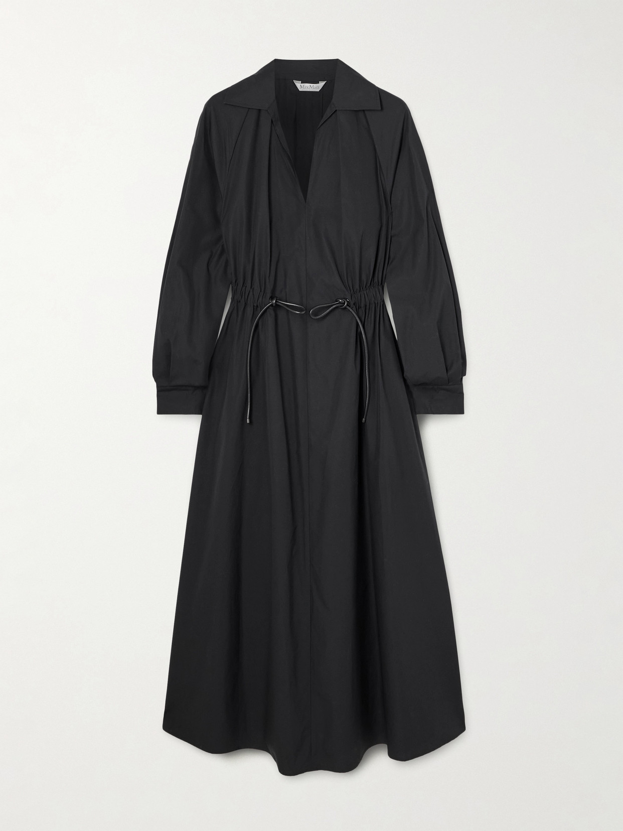 Max Mara Drawstring Cotton Maxi Shirt Dress In Black
