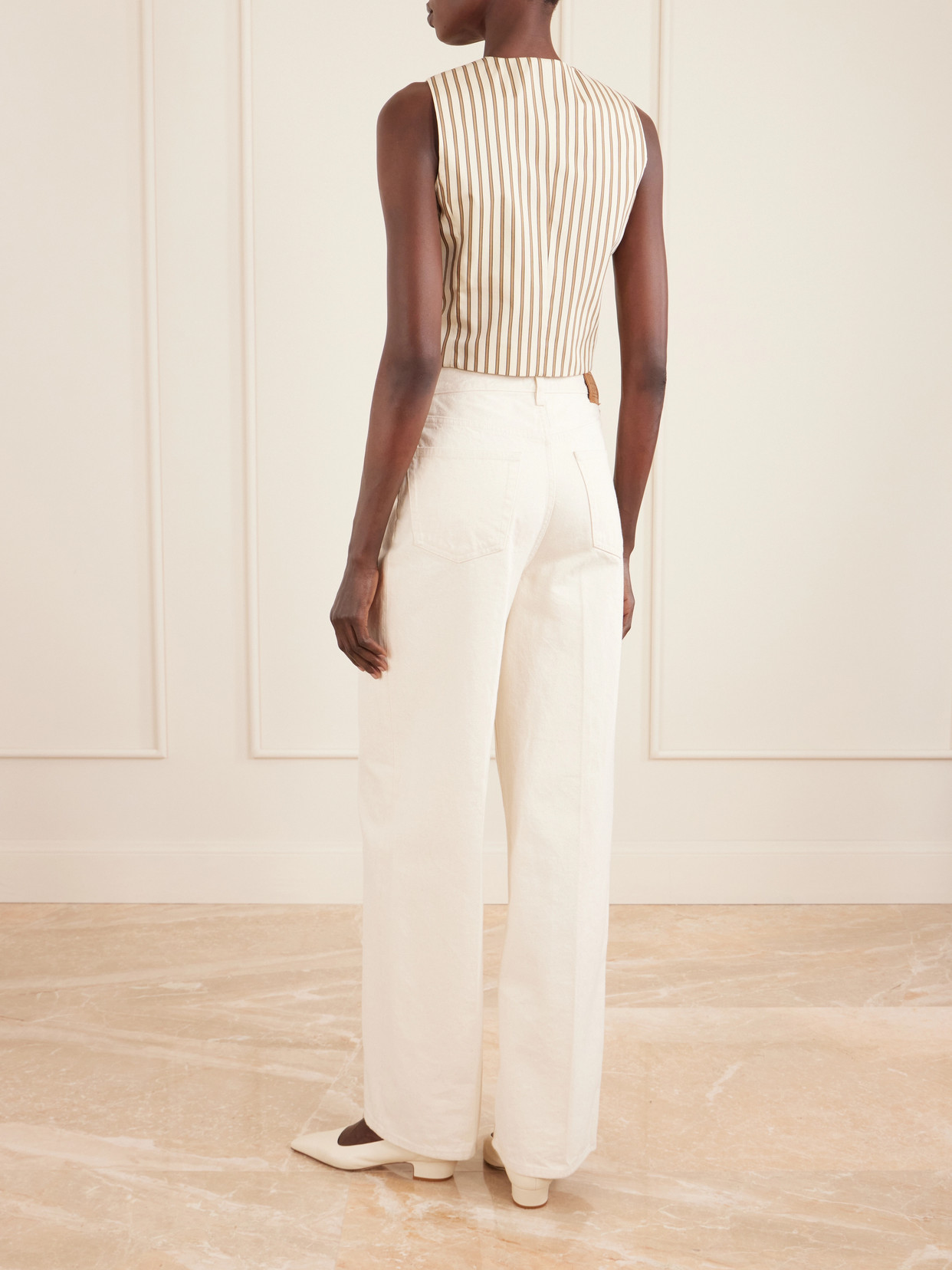 Max Mara Maxmara Mxmfauno Striped Cotton And Silk Canvas Waistcoat In Brown