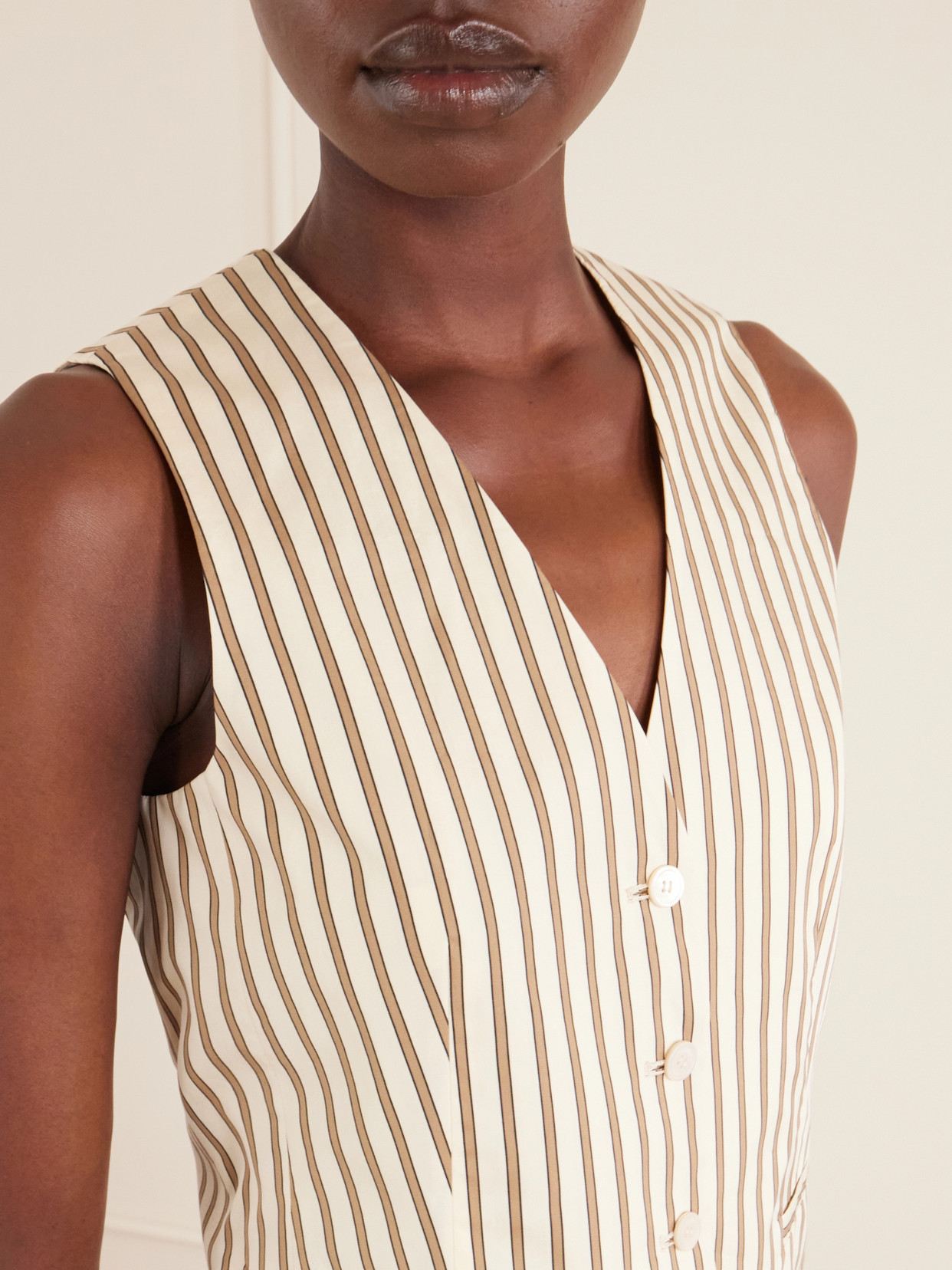 Max Mara Maxmara Mxmfauno Striped Cotton And Silk Canvas Waistcoat In Brown