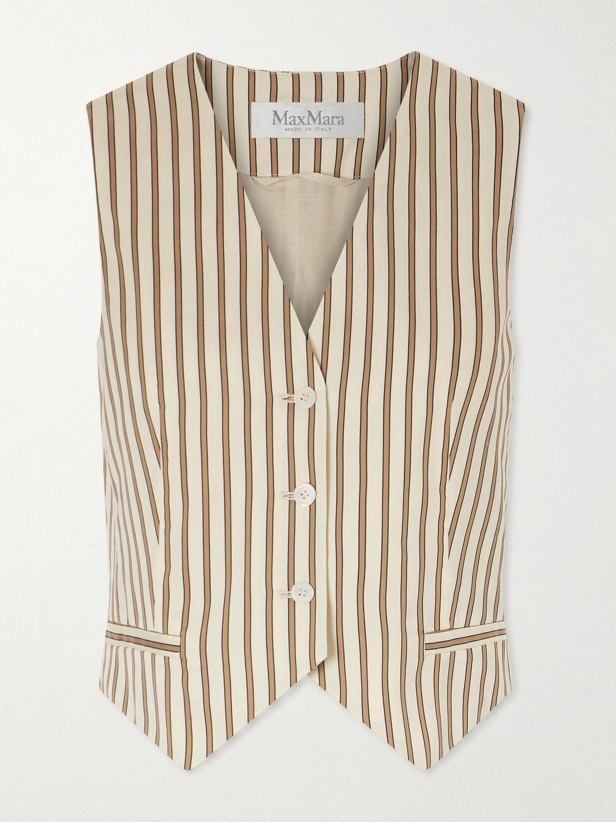 Max Mara Maxmara Mxmfauno Striped Cotton And Silk Canvas Waistcoat In Brown