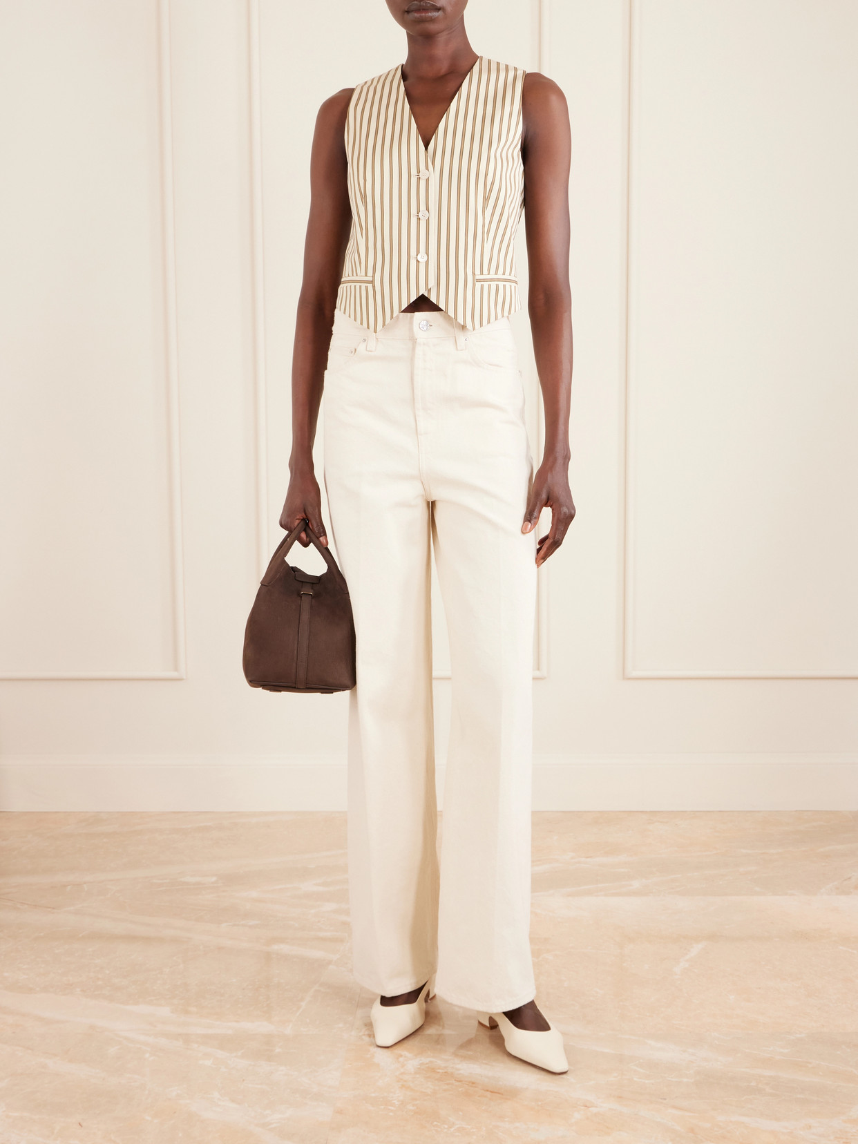 Max Mara Maxmara Mxmfauno Striped Cotton And Silk Canvas Waistcoat In Brown