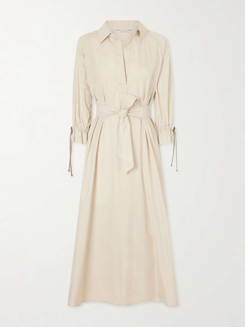 Max Mara Tie-detailed Cotton-poplin Midi Dress