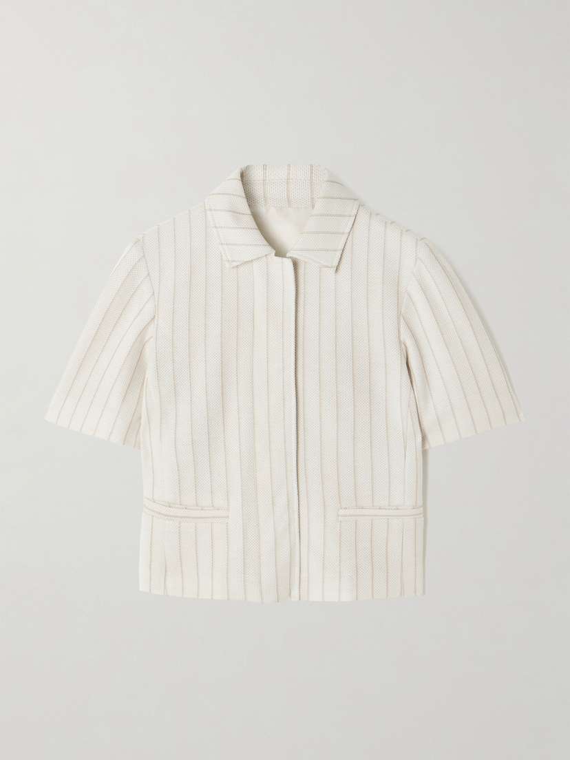 Max Mara Cropped Striped Cotton-piqué Jacket