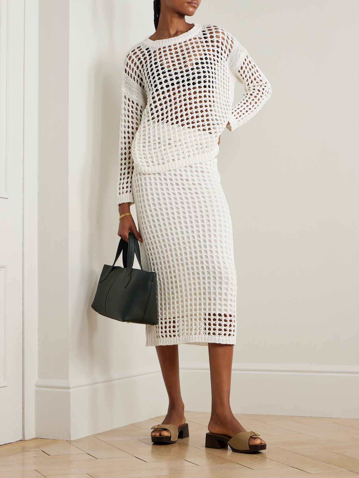 Max Mara Pure Cotton Webbing Mini Skirt With Elasticated Waist In White