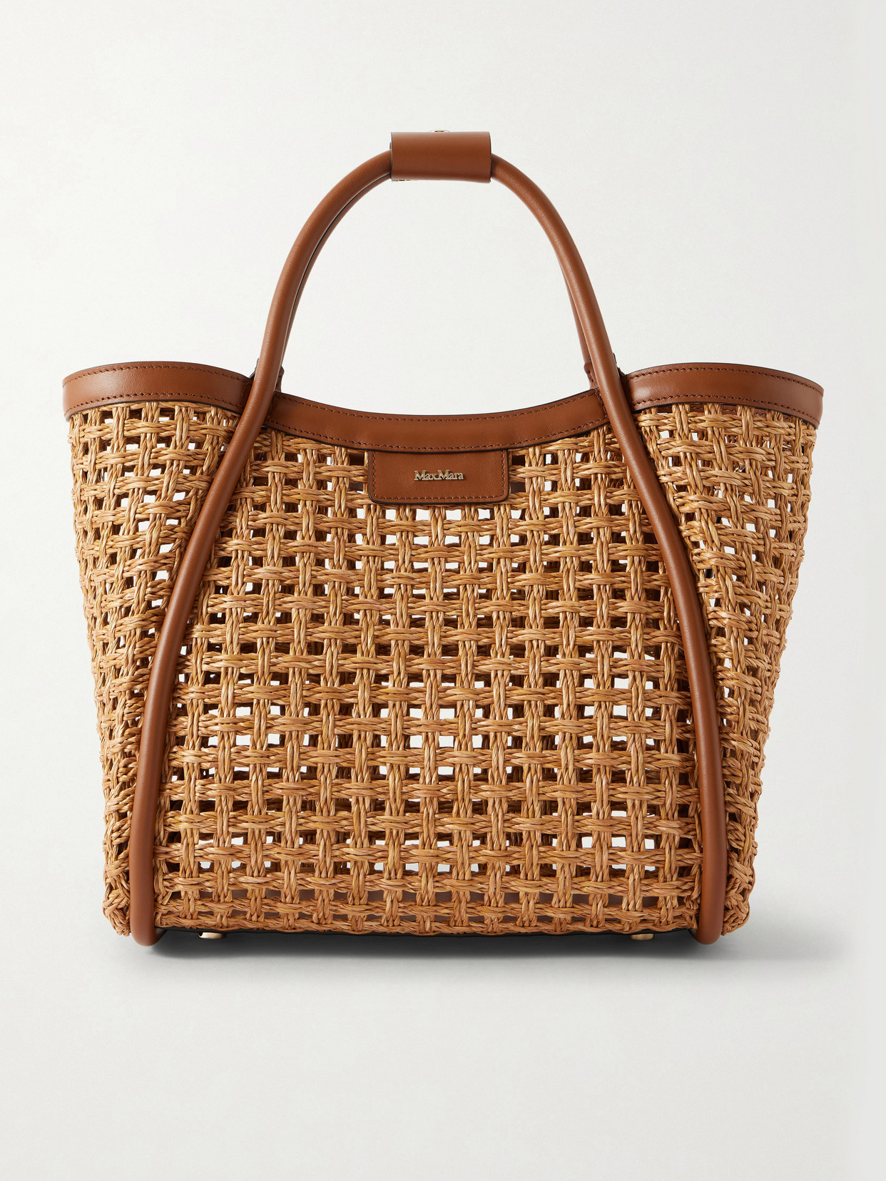 Max Mara Leather-trimmed Woven Raffia Tote Bag In Neutral