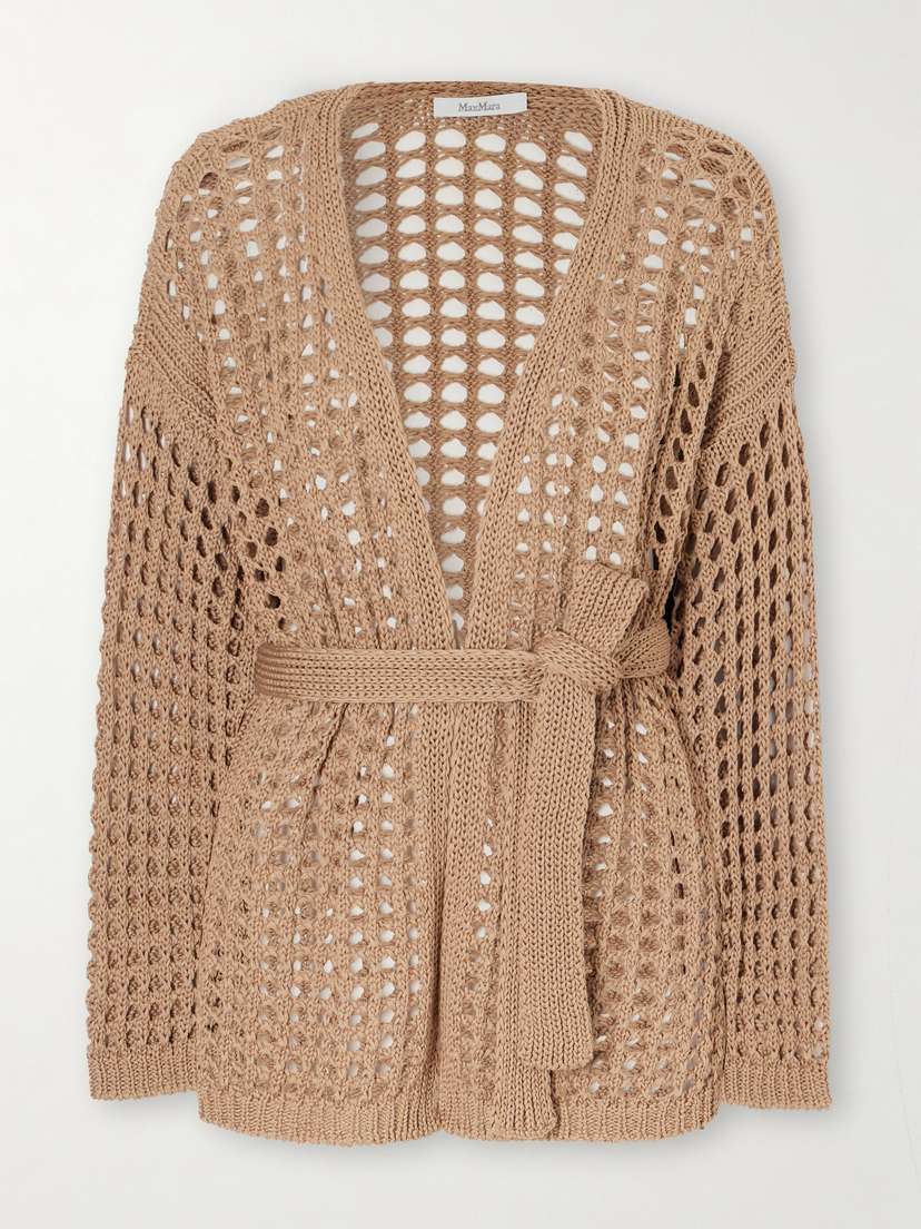 Max Mara Belted Open-knit Cotton Cardigan