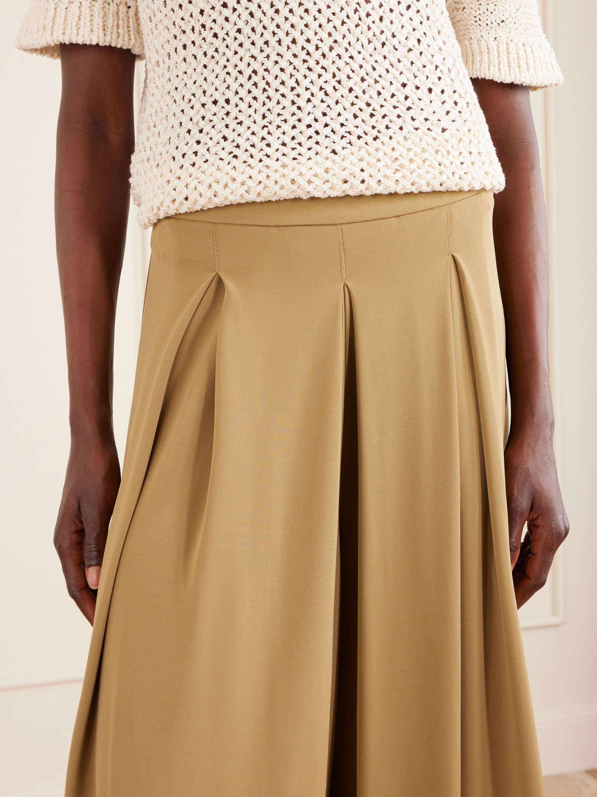 マロン MAX MARA Pleated crepe wide-leg pants | NET-A-PORTER