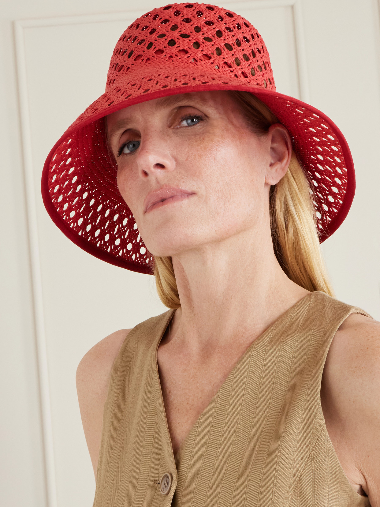 Max Mara Raffia Bucket Hat In Red