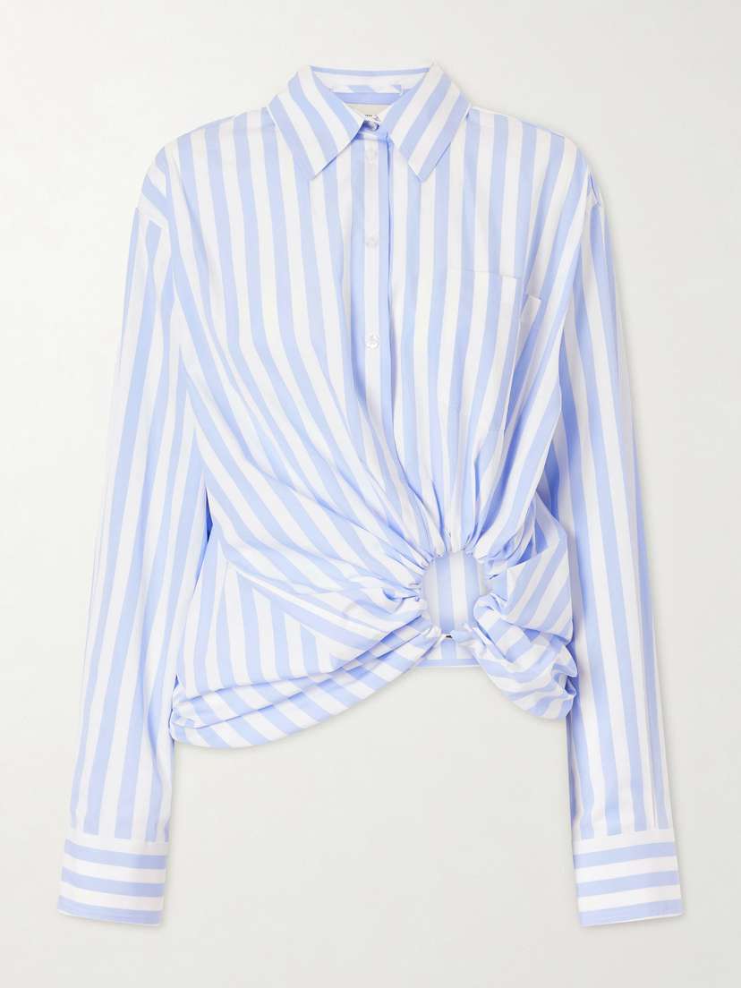Sportmax Gathered Striped Cotton-poplin Shirt