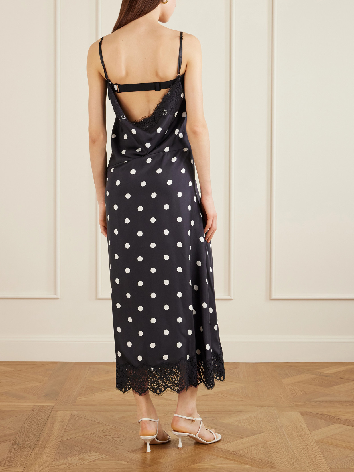 Sportmax Capo Polka Dot Lace Trim Silk Slipdress In Black