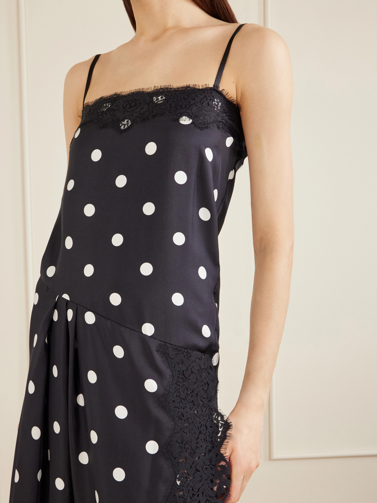 Sportmax Capo Polka Dot Lace Trim Silk Slipdress In Black