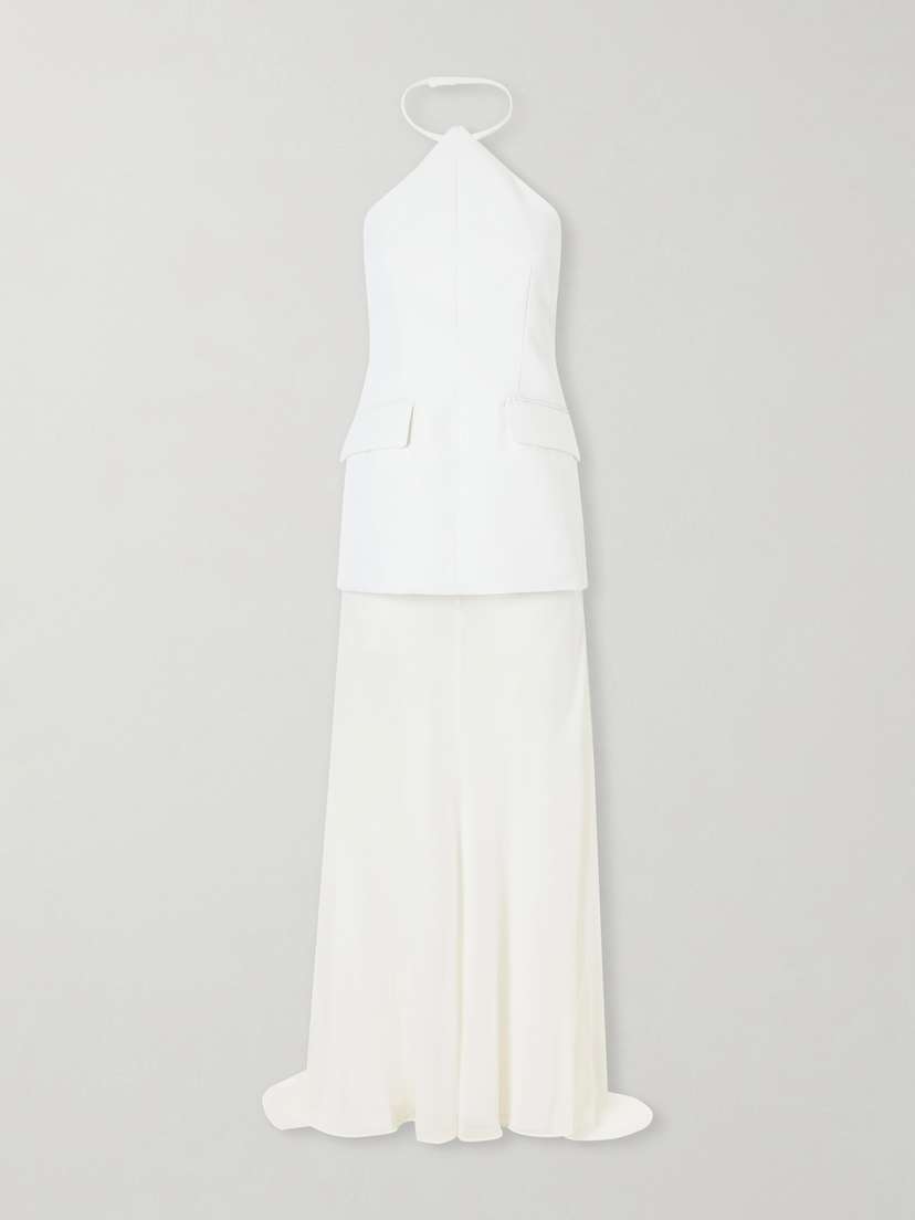 Sportmax Silk-blend Chiffon And Crepe Halterneck Maxi Dress