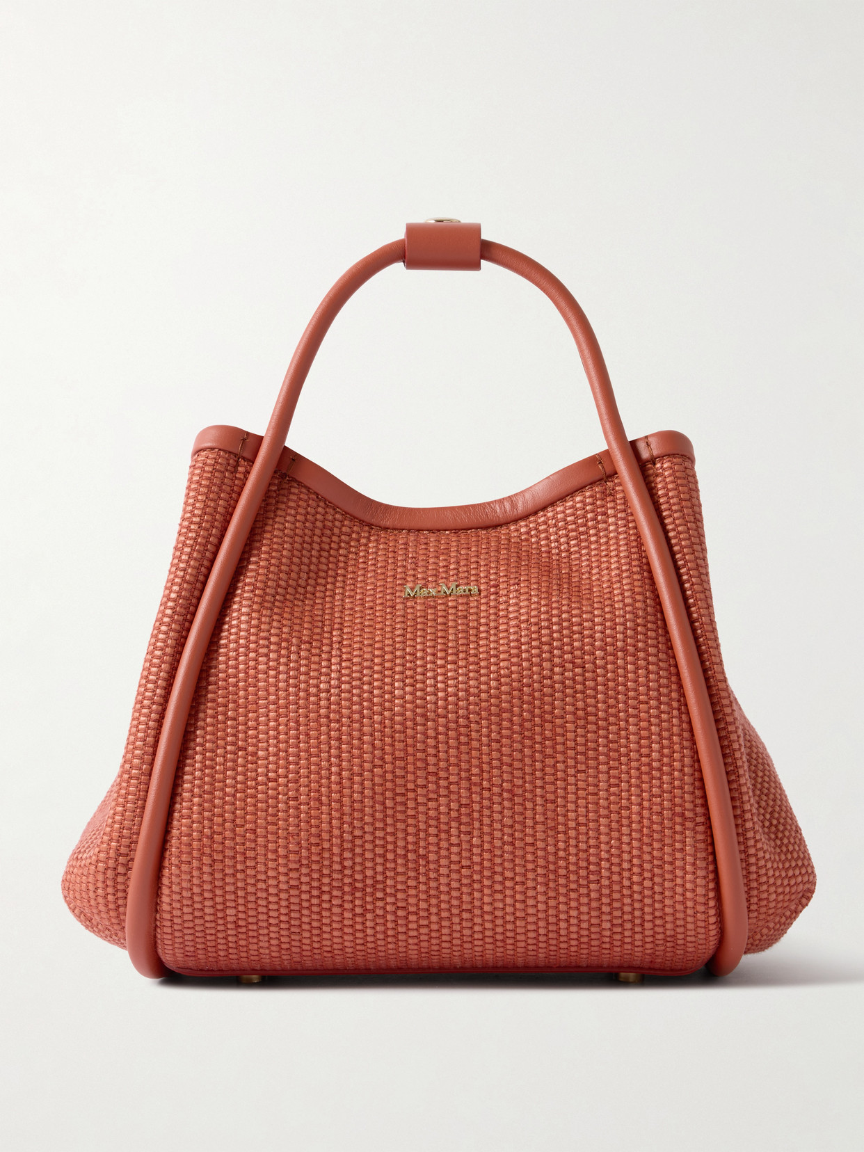 Max Mara Marine Extra Small Leather-trimmed Faux Raffia Tote In Red