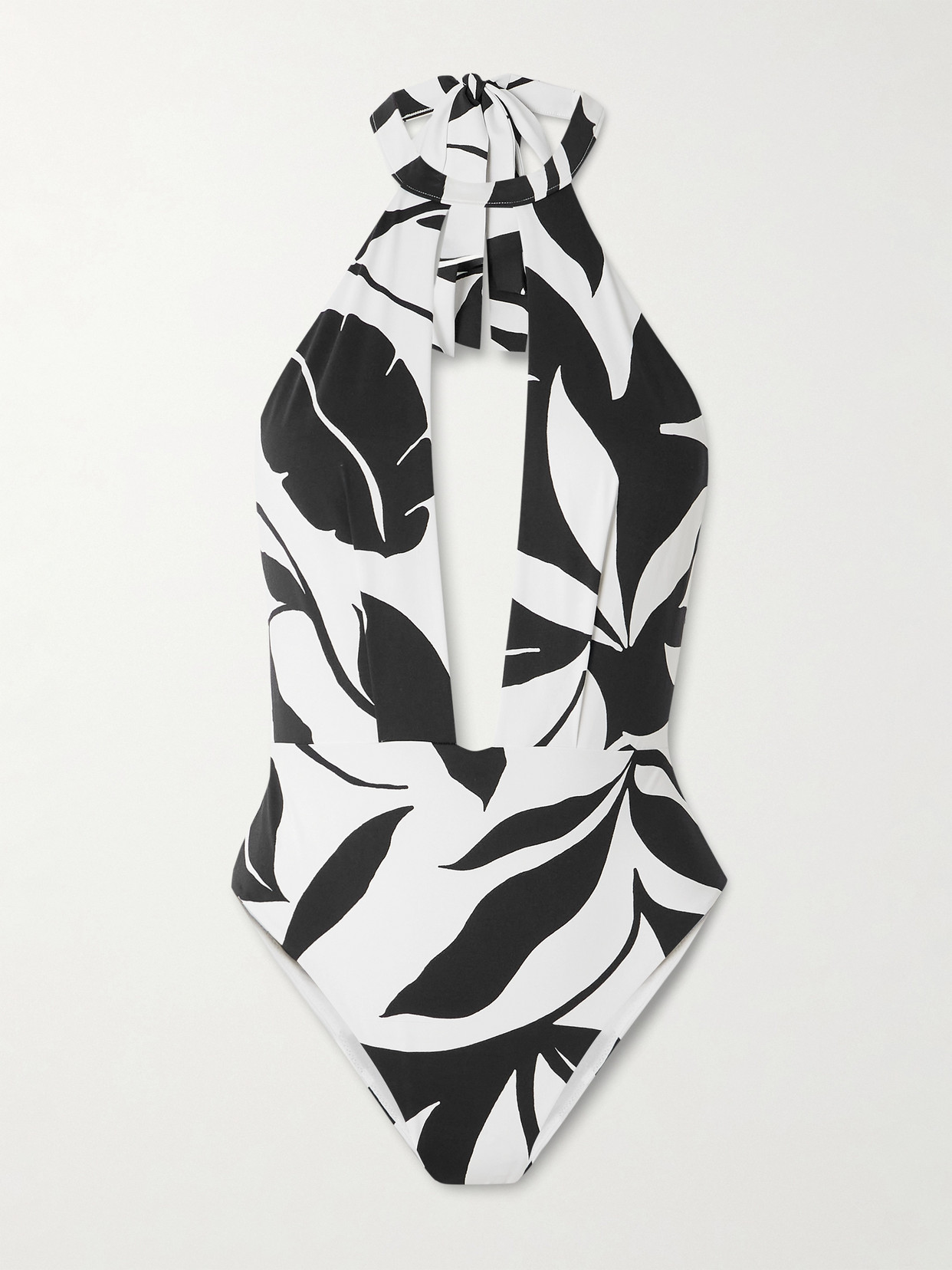 Max Mara Printed Halterneck Swimsuit In Black