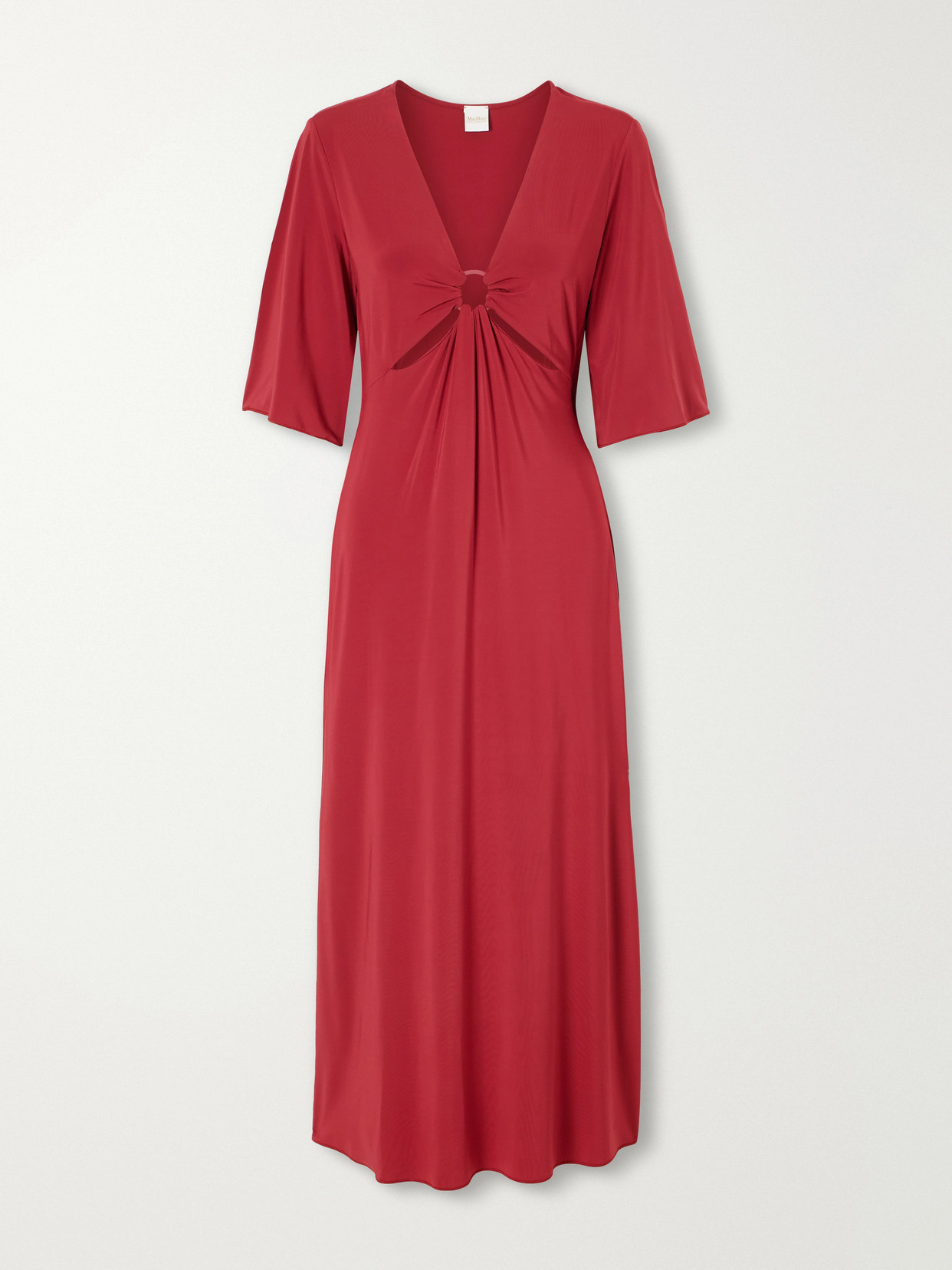 Max Mara Ruched Cut-out Stretch-jersey Maxi Dress In Red