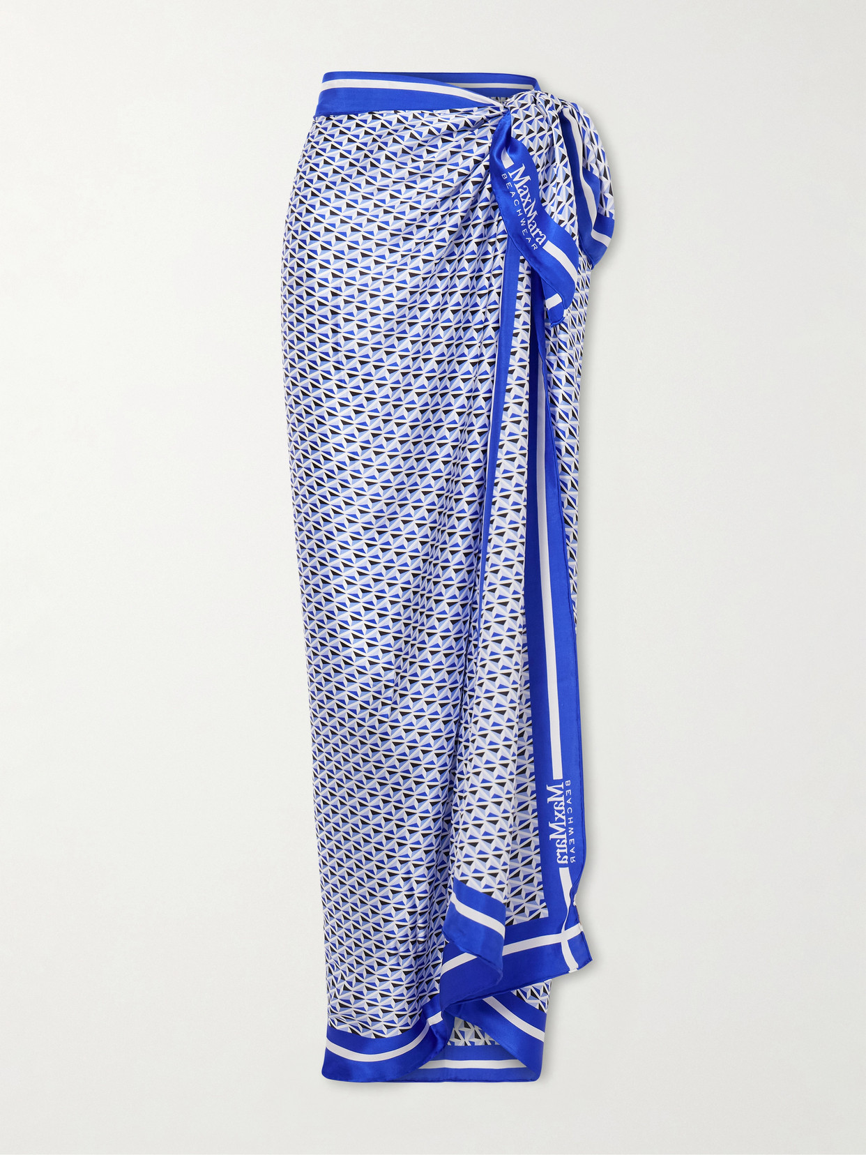 Max Mara Beachwear Spuma Printed Silk Pareo In Blue